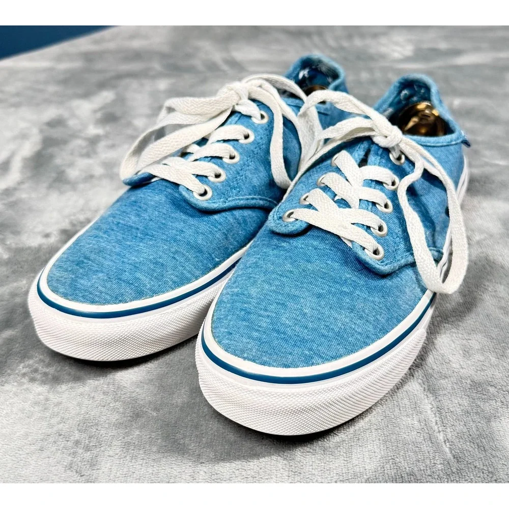 Vans Atwood Sneakers Womens 7.5 Blue Chambray Denim Floral Lace Up